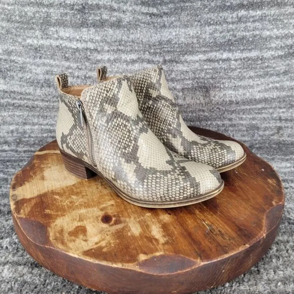 Lucky Brand Basel Bootie Womens 6 Snake Print Double Zip Leather‎ Ankle Boots